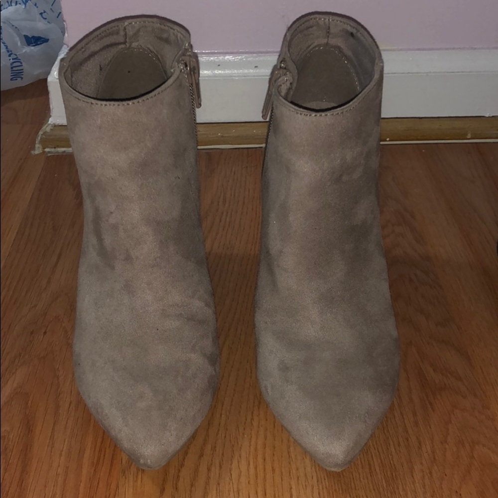 Tan Suede Ankle booties with chunky heel